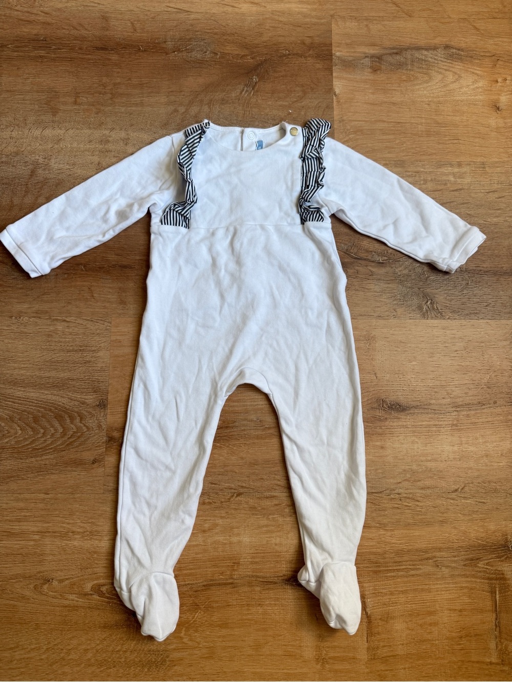 Jacadi Paris Footed One-Piece with Black Stripe Ruffle Detail